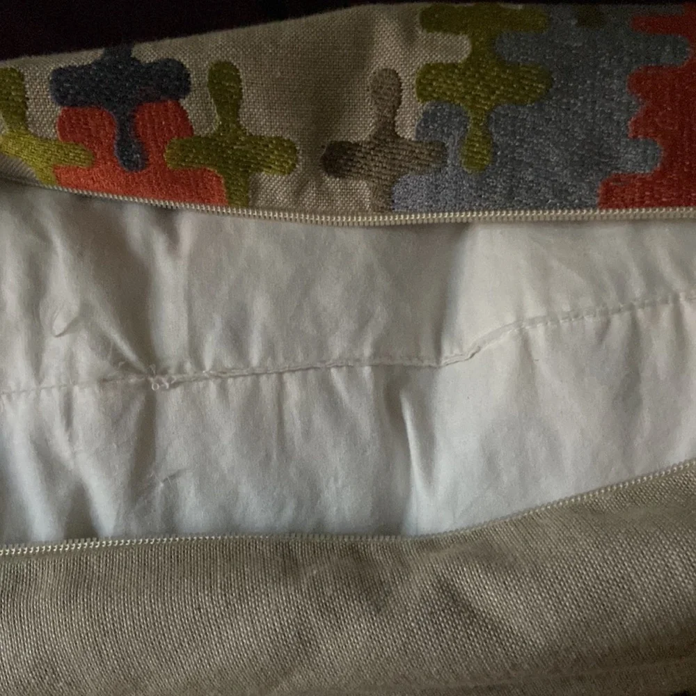 Crate & Barrel 18” Cotton Blend Geometric Abstract Embroidered Sofa Pillow Sham
